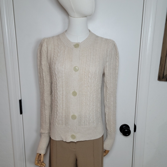 LOFT Cotton-Wool Blend Cable Knit Cardigan Size Small - Picture 1 of 12